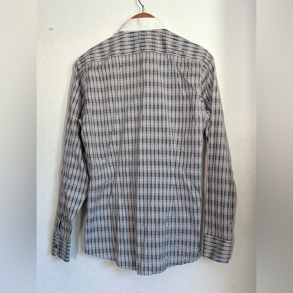 Vintage Slim Fit Gucci Green with Red Plaid White Collared Button Down size 39 - Picture 3 of 7